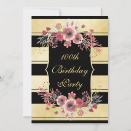 Elegante Goldstreifen Wasserfarbe 100. Einladung