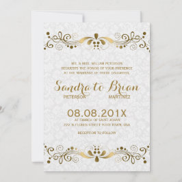 Elegante Goldtöne mit blühender Oberfläche mit wei Einladung