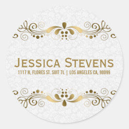 Elegante Goldtöne mit blühender Oberfläche mit wei Runder Aufkleber