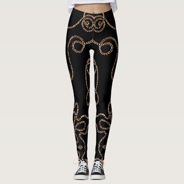 Elegante Goldverzierungen auf schwarz Leggings (Vorderseite)