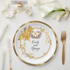 Elegante GoldWedding Personalisiert Pappteller