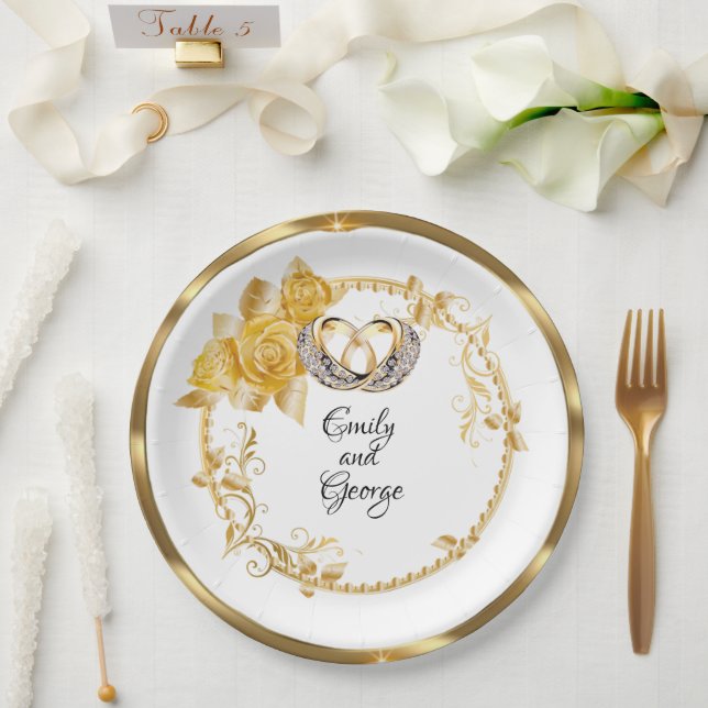 Elegante GoldWedding Personalisiert Pappteller (Hochzeit)