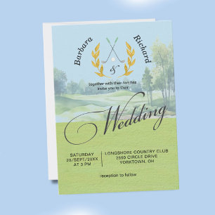 Elegante Golf-Hochzeit Aquarell Golfplatz Einladung