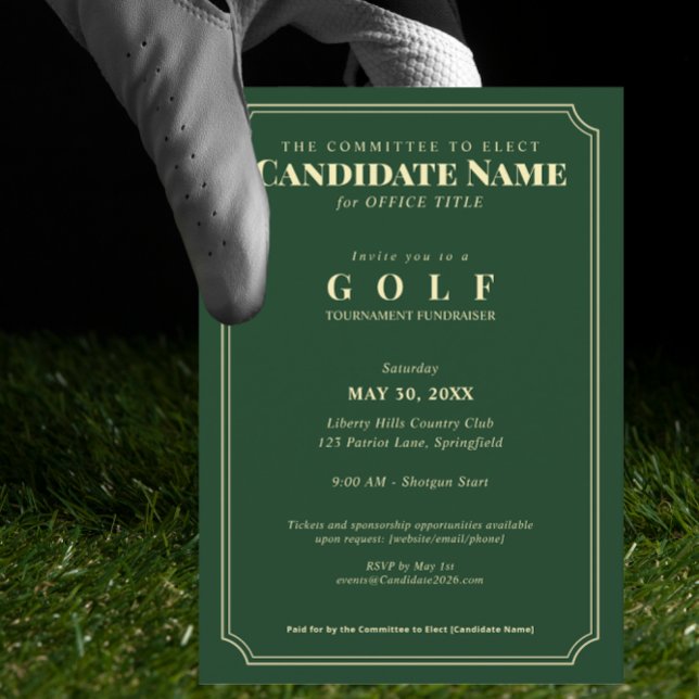 Elegante Golfturnier-Fundraising-Veranstaltung Einladung (Elegant Golf Tournament Fundraiser Invitation Golf Country Club Candidate Fundraiser Campaign)