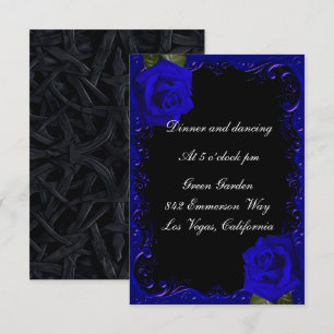 Elegante Goth Blau Rosen Empfangskarte Einladung