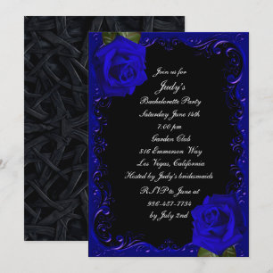Elegante Goth Blau Rosen Junggesellinnenabschied Einladung