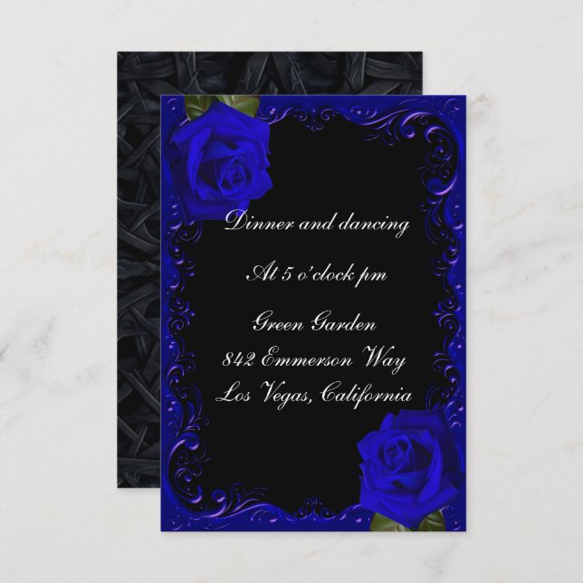 Elegante Goth Blue Rose Empfang Card Einladung (Vorne/Hinten)