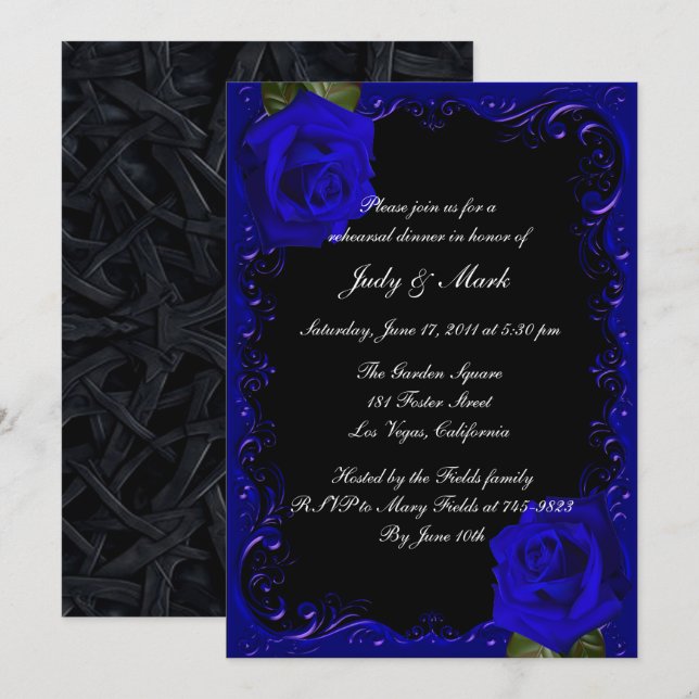 Elegante Goth Blue Rose Probe Dinner Einladung (Vorne/Hinten)