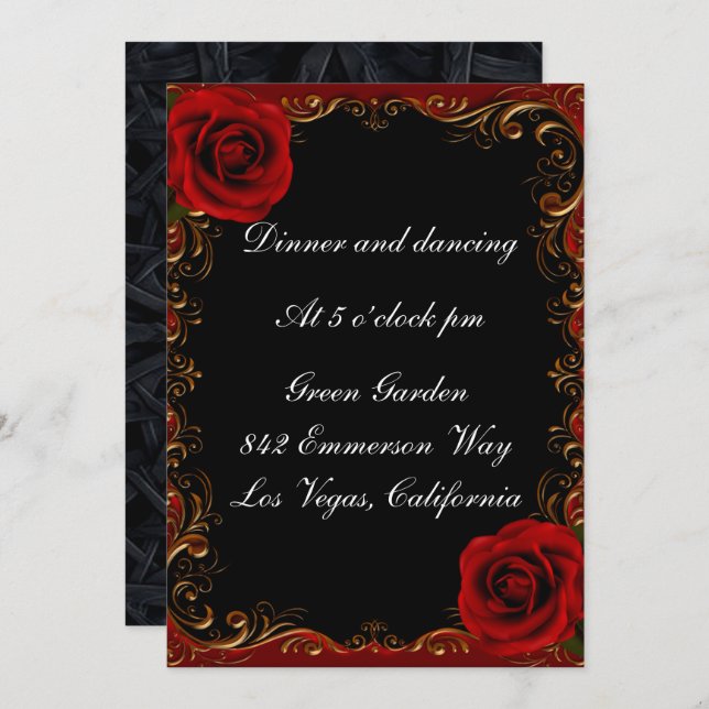 Elegante Goth Rote Rosen Empfang Card Einladung (Vorne/Hinten)