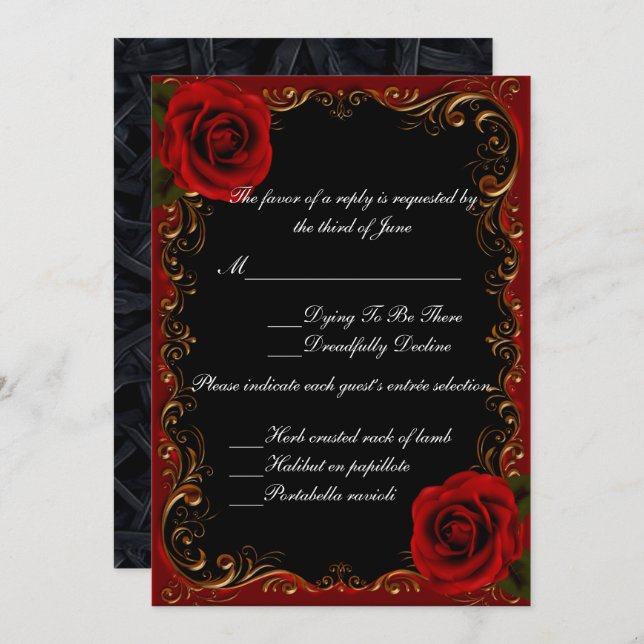 Elegante Goth Rote Rosen Response Card Einladung (Vorne/Hinten)