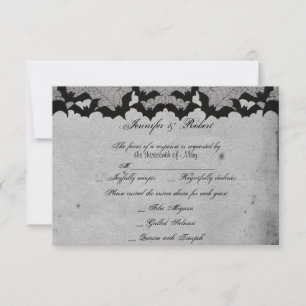 Elegante Gothic Bat Lace Posh Wedding Response Car RSVP Karte