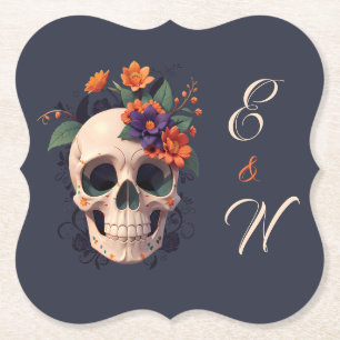 Elegante Gothic Floral Minimal Monogram Wedding Untersetzer