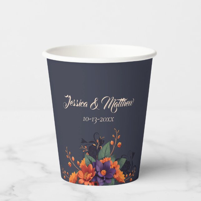 Elegante Gothic Floral Monogram Wedding Paper Cups Pappbecher (Vorderseite)
