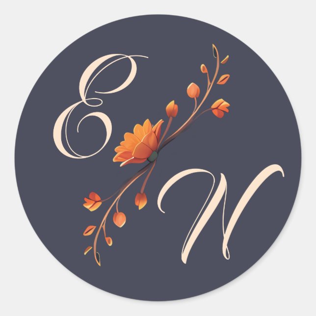 Elegante Gothic Floral Monogram Wedding Sticker (Vorderseite)