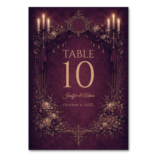 Elegante Gothic Halloween-Hochzeitstisch-Nummer Tischnummer (Vorderseite)