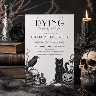Elegante Gothic Halloween-Party mit Totenköpfen Einladung