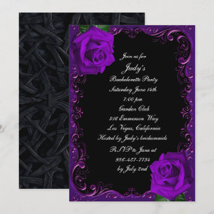 Elegante Gothic-Lila-Rosen Junggesellinnen-Abschie Einladung