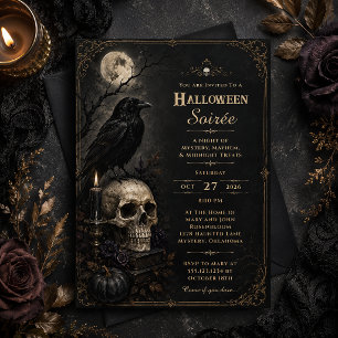 Elegante Gothic Raven-Schädel-Halloween-Party Einladung