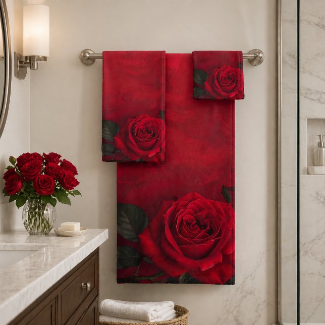 Elegante Gothic Red Roses Badhandtuch Set (Von Creator hochgeladen)