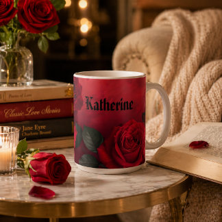 Elegante Gothic Red Roses Benutzerdefinierter Name Kaffeetasse