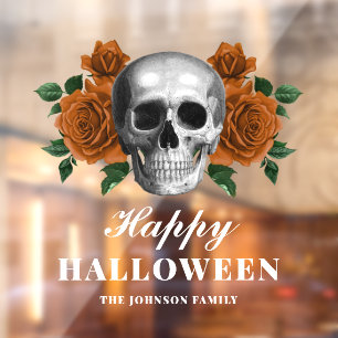 Elegante Gothic Rosen & Totenkopf Frohes Halloween Fensteraufkleber