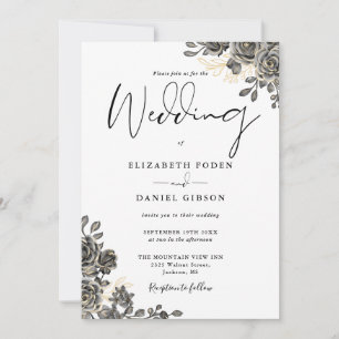 Elegante Gothic-Schrift-Rosen-Blumenhochzeit Einladung