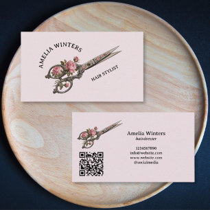 Elegante Gothic Vintage-Friseurschere Rosen Visitenkarte