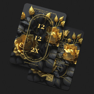 Elegante Gothic Wedding Boho Black Gold Rose Save The Date