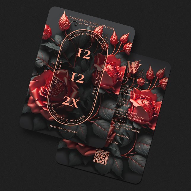 Elegante Gothic Wedding Floral Black Rote Rosen Save The Date (Elegant Simple Gothic Wedding Floral Black Red Save The Date
)