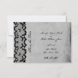 Elegante gothische Fledermaus-Spitze-Hochzeit Save The Date