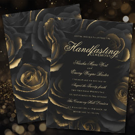 Elegante gotische Black & Gold Rose handhaben Einladung