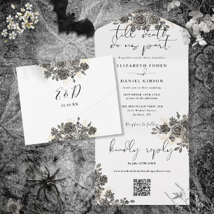 Elegante gotische Blumenrosen QR-Code-Hochzeit All In One Einladung