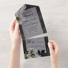 Elegante gotische Blütenwelt auf einer Hochzeit All In One Einladung