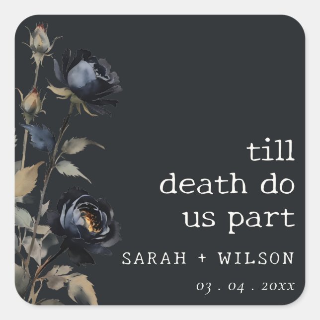 Elegante Gotische Dunkle Wasserfarbe Schwarze Rose Quadratischer Aufkleber (Vorderseite)