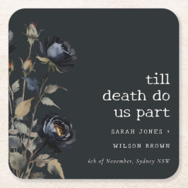 Elegante Gotische Dunkle Wasserfarbe Schwarze Rose Rechteckiger Pappuntersetzer