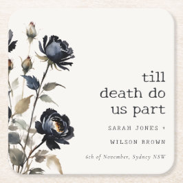 Elegante Gotische Dunkle Wasserfarbe Schwarze Rose Rechteckiger Pappuntersetzer