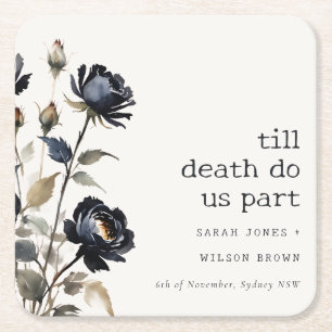 Elegante Gotische Dunkle Wasserfarbe Schwarze Rose Rechteckiger Pappuntersetzer