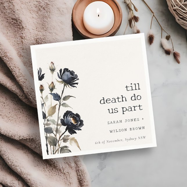 Elegante Gotische Dunkle Wasserfarbe Schwarze Rose Serviette (Von Creator hochgeladen)