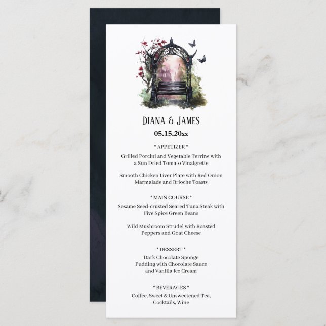 Elegante Gotische Gartenanlage Menükarte (Vorne/Hinten)