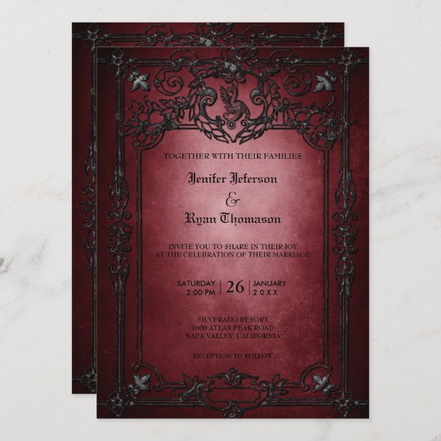 Elegante gotische Halbzeitschrift Hochzeit Einladu Einladung (Vorne/Hinten)