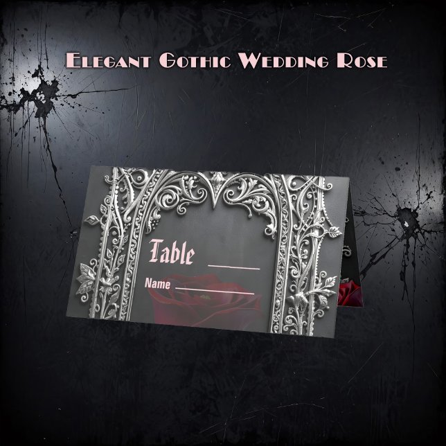Elegante gotische Hochzeitsrosenrahmen Platzkarte (Von Creator hochgeladen)