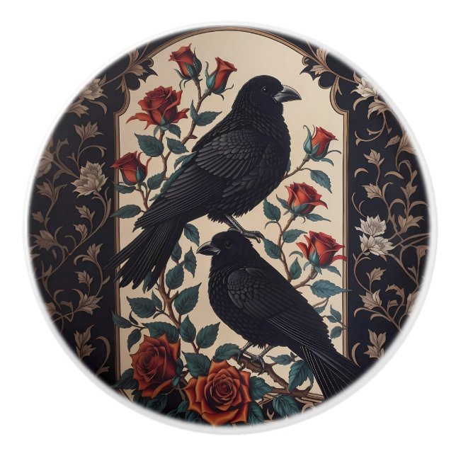 Elegante gotische Ravens mit Rose Keramikknauf (Vorderseite)