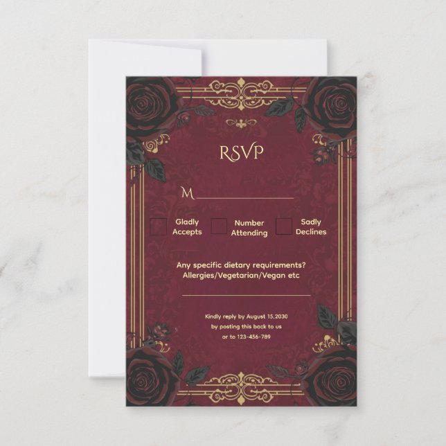 Elegante Gotische Romantik Hochzeit RSVP Karte (Vorderseite)