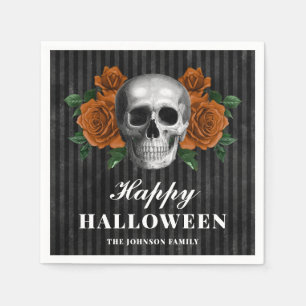 Elegante gotische Rose & Skull Happy Halloween Serviette