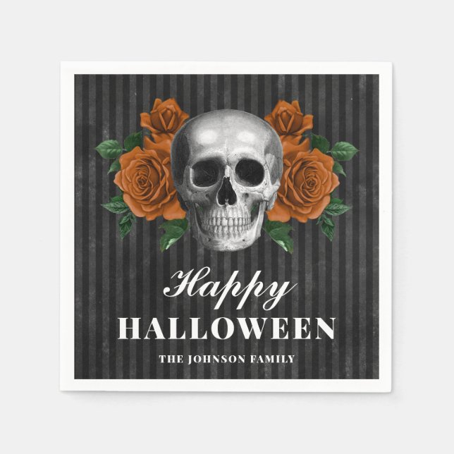 Elegante gotische Rose & Skull Happy Halloween Serviette (Vorderseite)