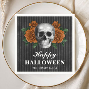 Elegante gotische Rose & Skull Happy Halloween Serviette
