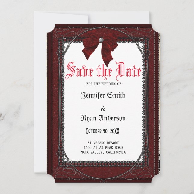 Elegante gotische rote Rosen Save the Date Einladung (Vorderseite)