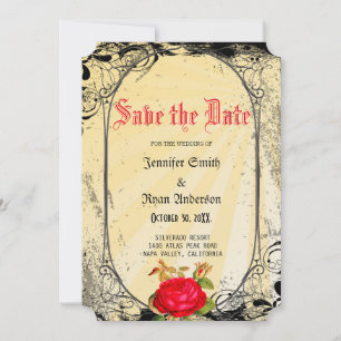Elegante gotische rote Rosen Save the Date Einladung