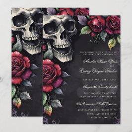 Elegante gotische Schädel- und Rosenhochzeit Einladung