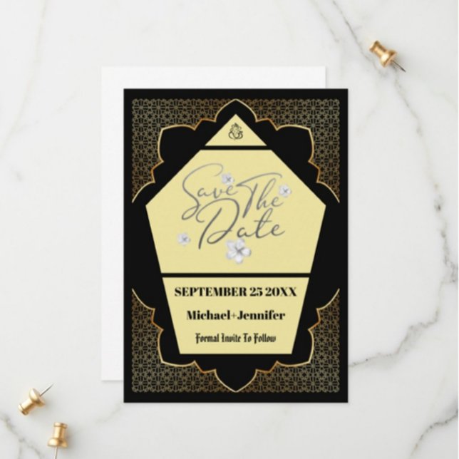 Elegante gotische Schwarz-Gold-Save the Date-Karte Save The Date (Von Creator hochgeladen)